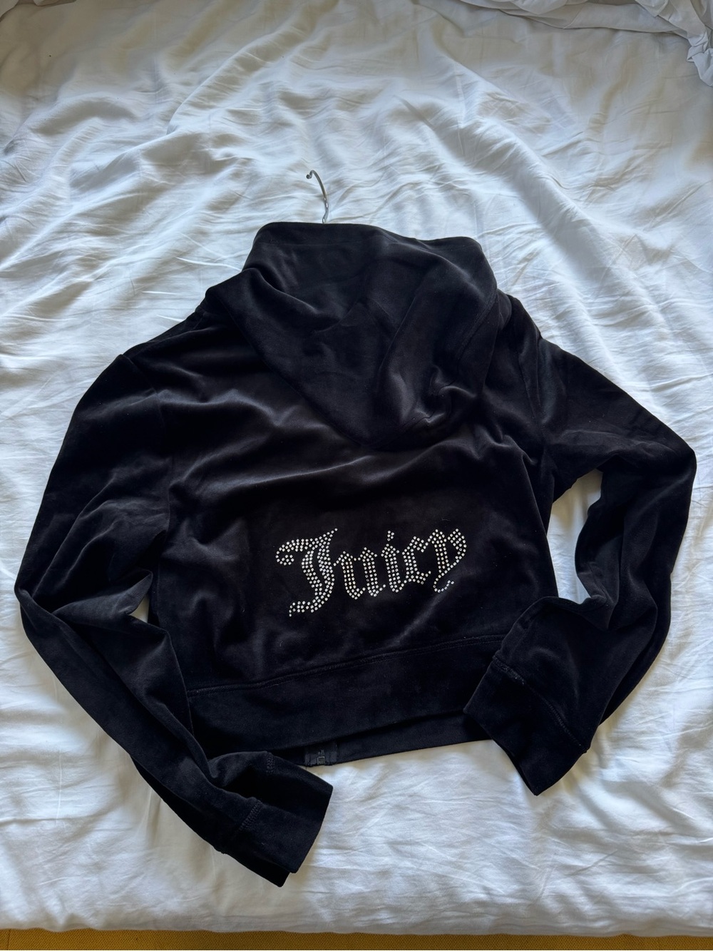 Juicy Couture Black Velour Hoodie with Rhinestone Logo